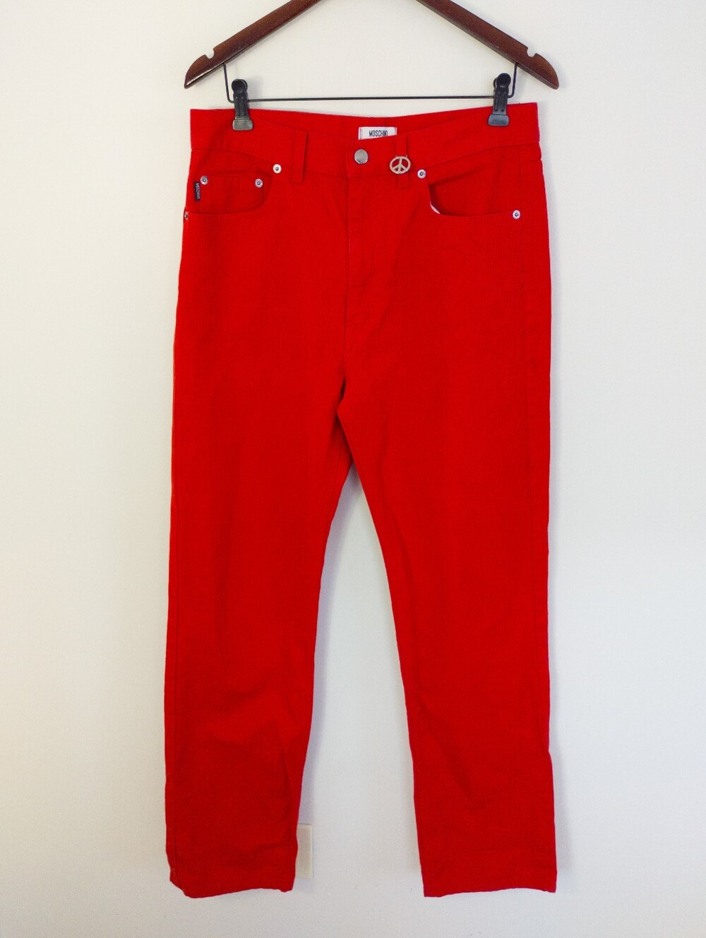 Vintage Moschino Jeans Red High Waisted Peace Sign Sunshine Pants Italy Size 33